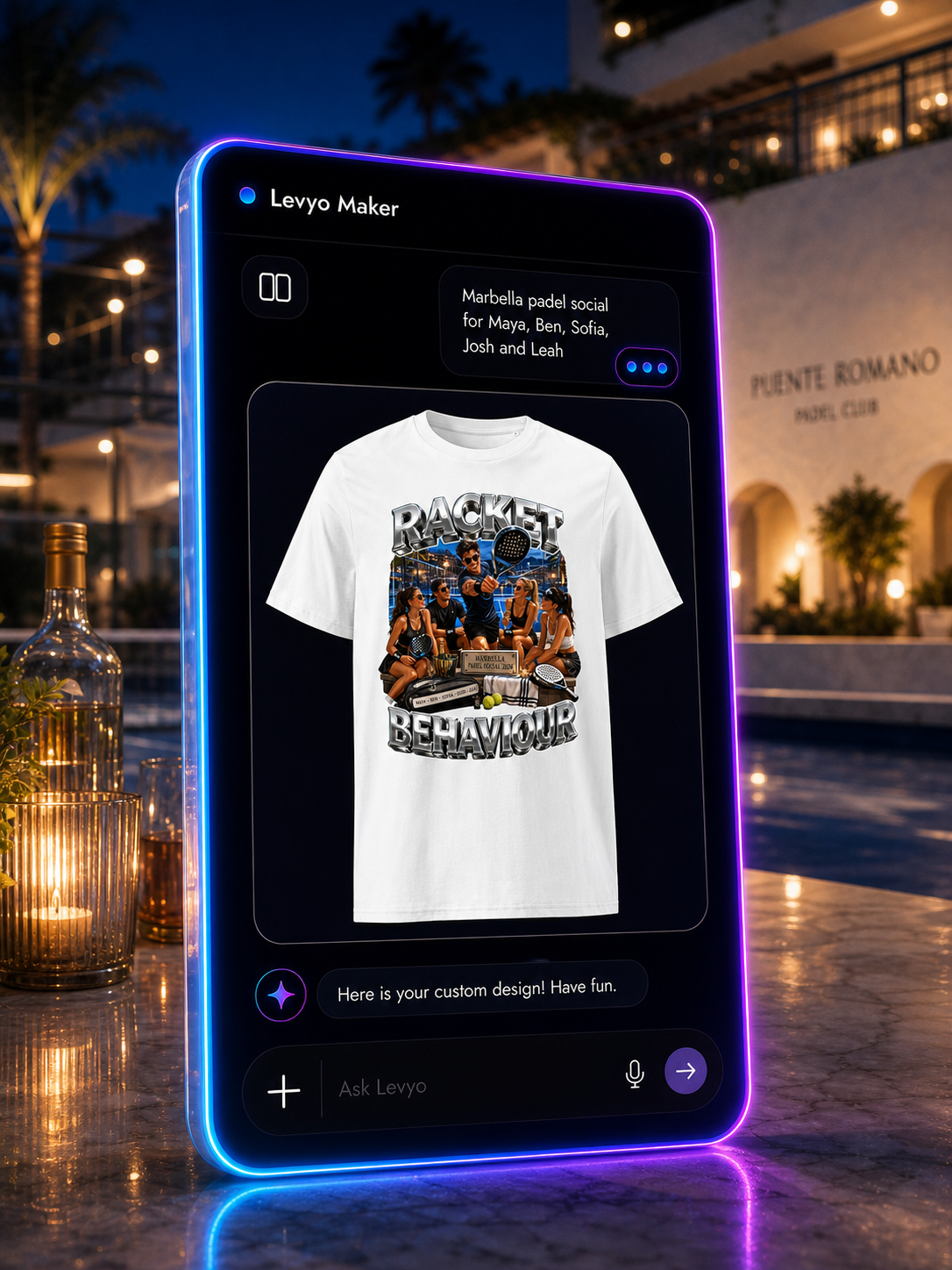 Levyo Maker result screen for padel social t shirts
