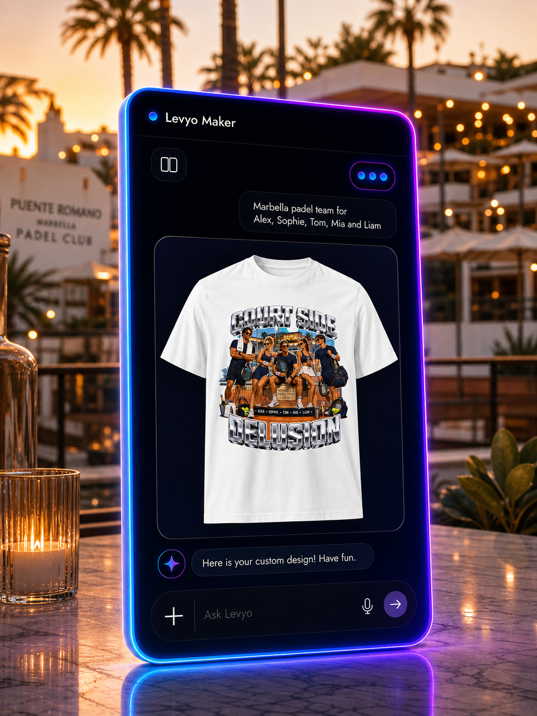 Levyo Maker result screen for padel team t shirts