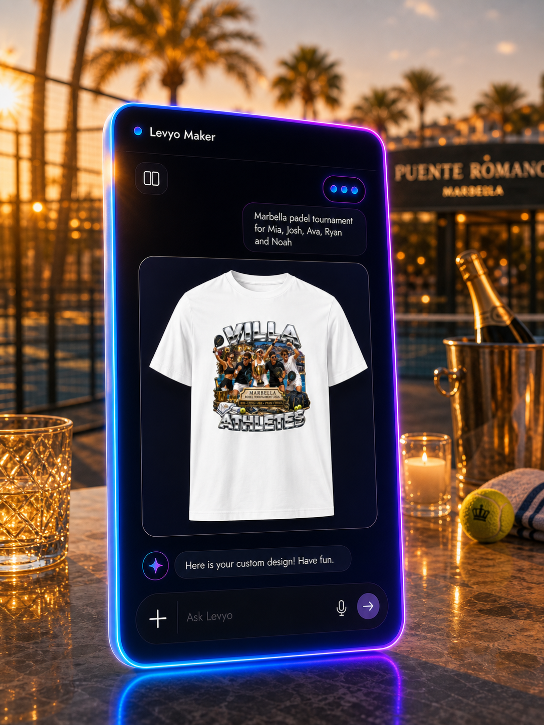 Levyo Maker result screen for padel tournament t shirts