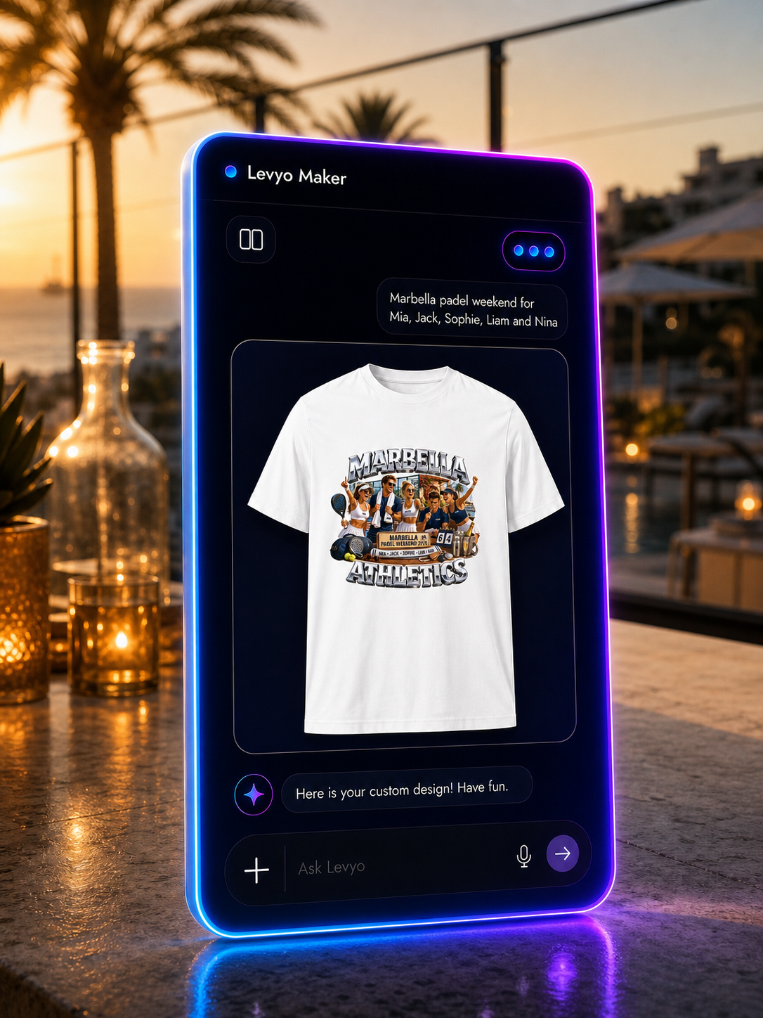 Levyo Maker result screen for padel weekend t shirts