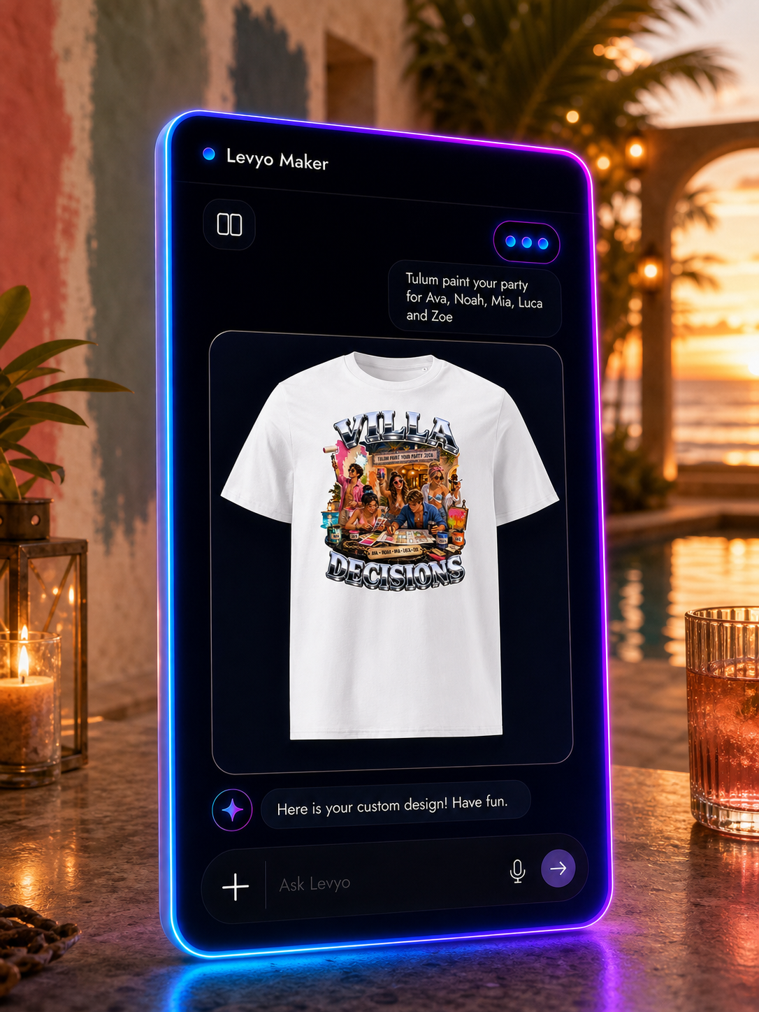 Levyo Maker result screen for paint your shirt party t shirts