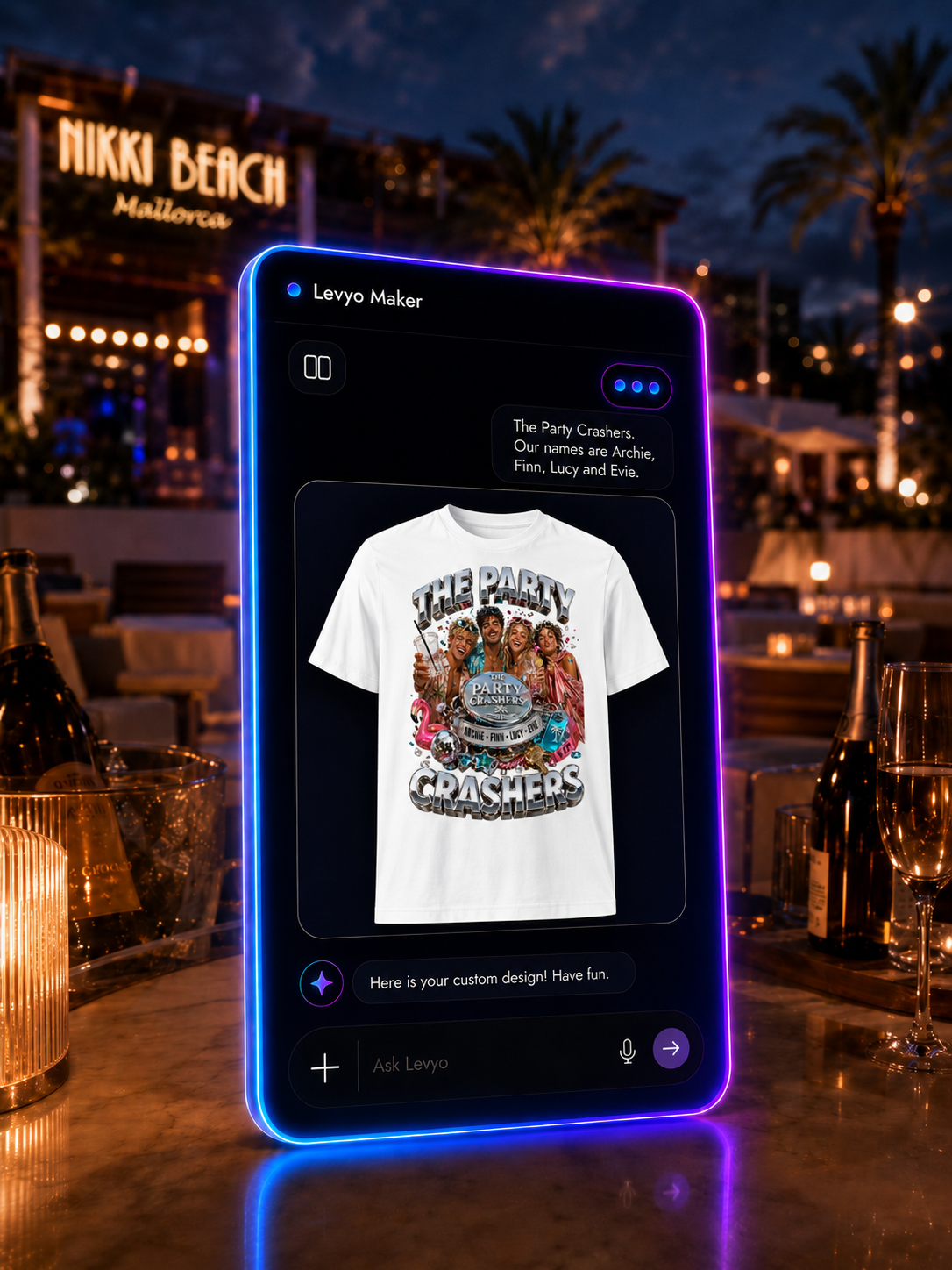 Levyo Maker result screen for personalised party t shirts