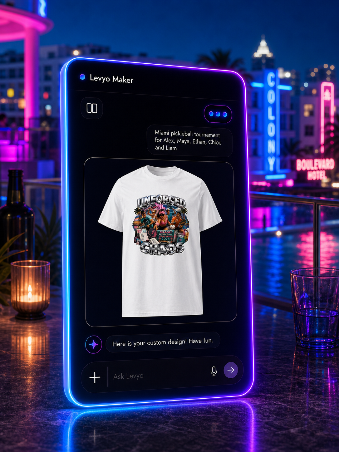 Levyo Maker result screen for pickleball tournament t shirts