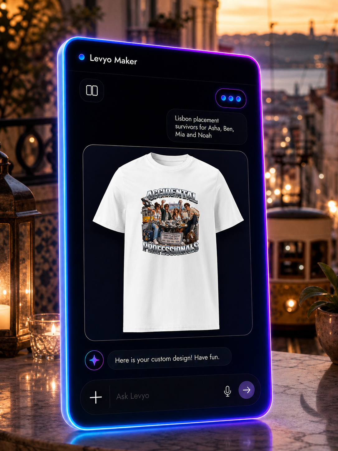 Levyo Maker result screen for placement survivors t shirts