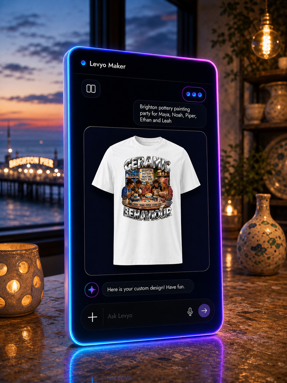 Levyo Maker result screen for pottery painting party t shirts