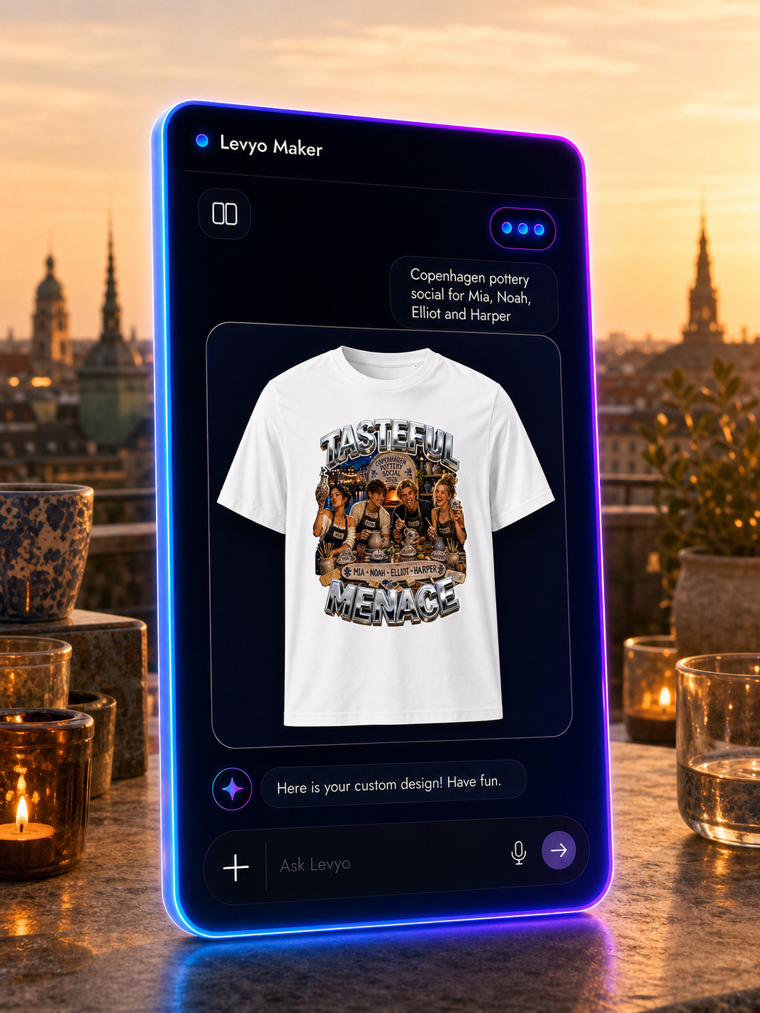 Levyo Maker result screen for pottery social t shirts