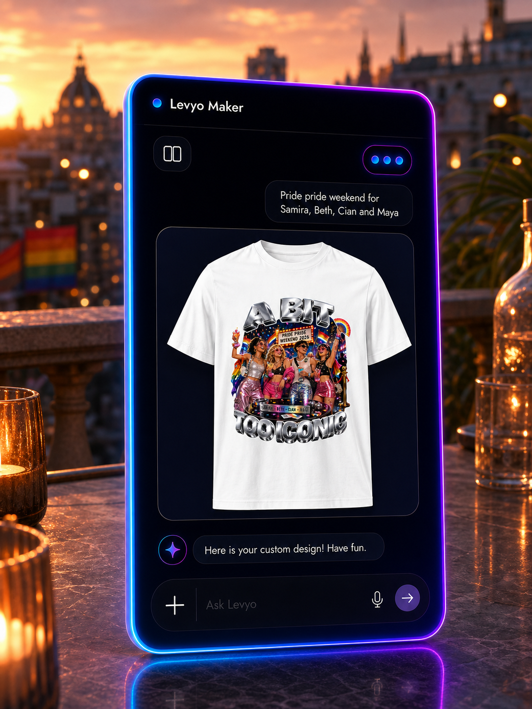 Levyo Maker result screen for pride weekend t shirts