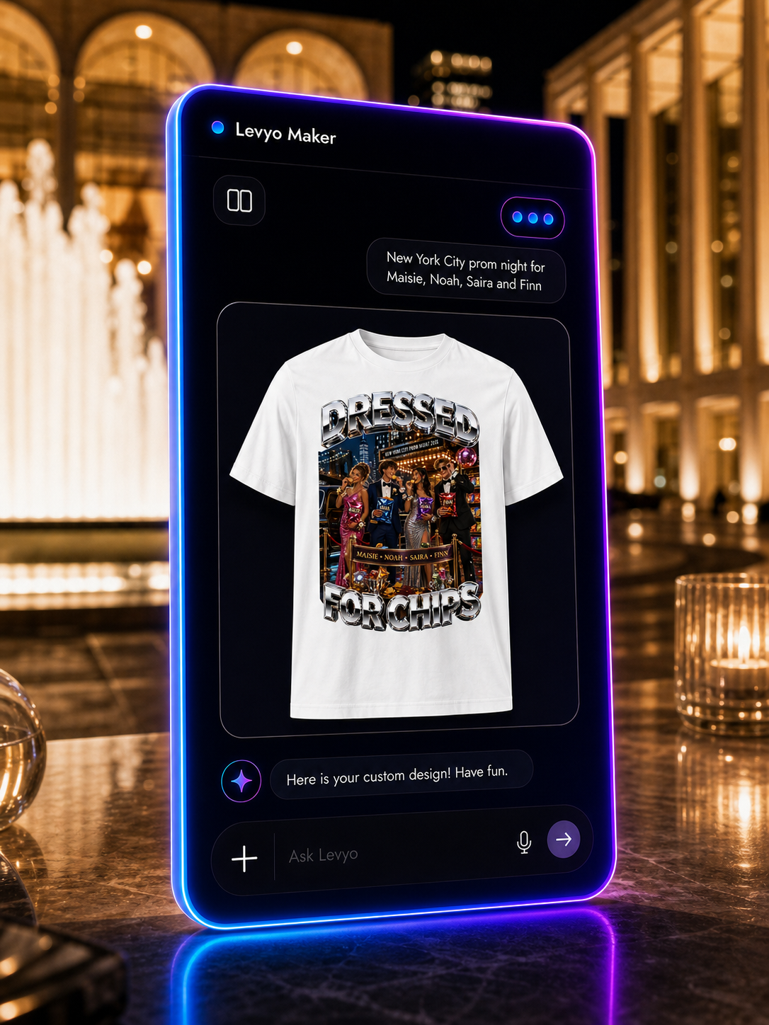 Levyo Maker result screen for prom night t shirts