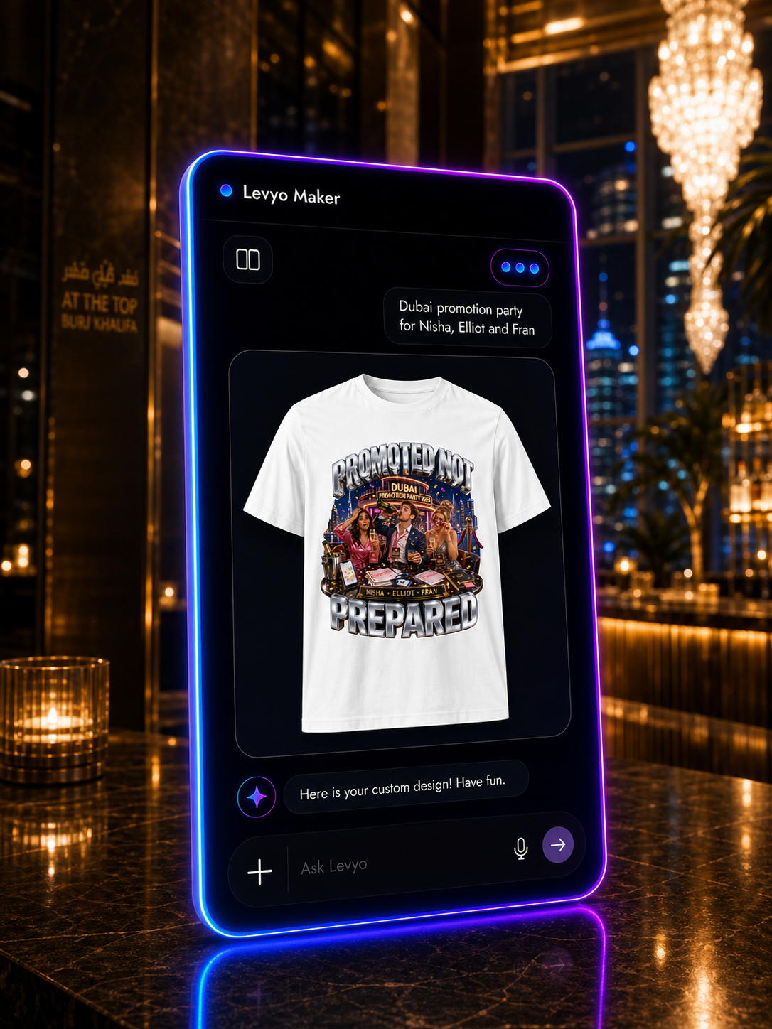 Levyo Maker result screen for promotion party t shirts