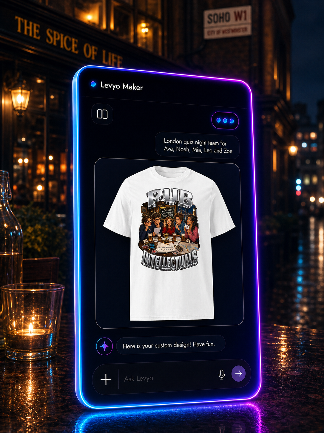 Levyo Maker result screen for quiz night team t shirts