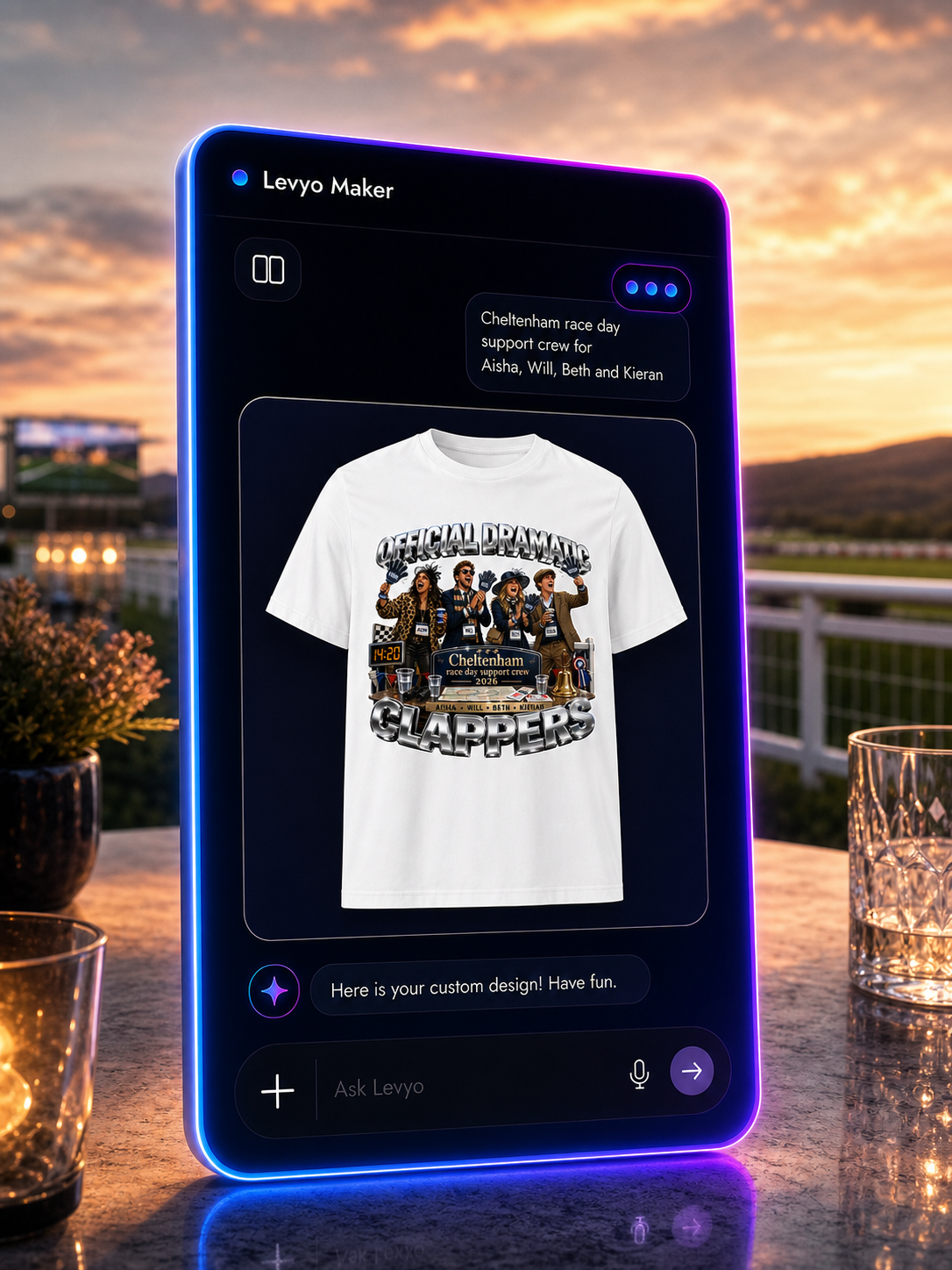 Levyo Maker result screen for race day support crew t shirts