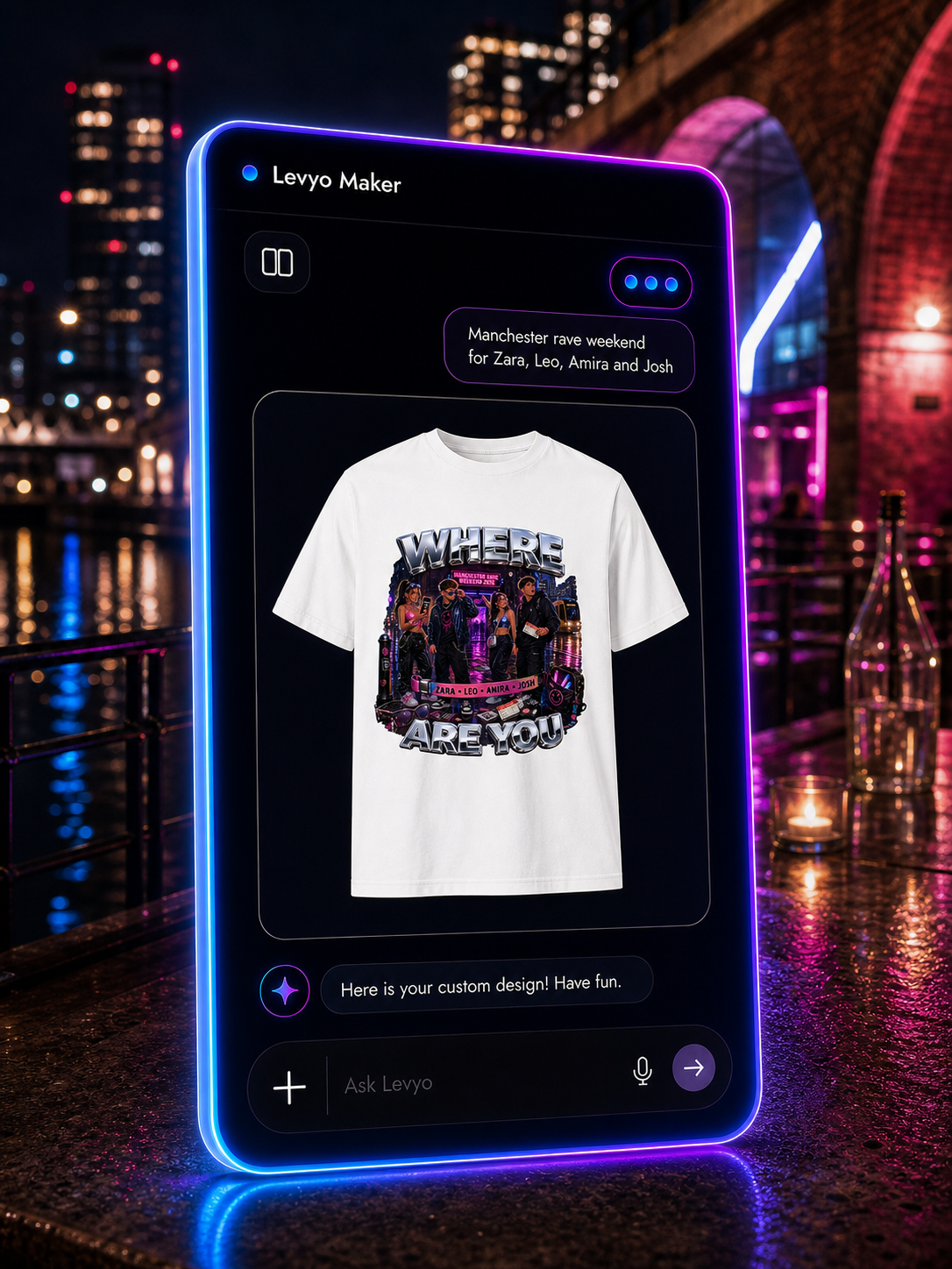 Levyo Maker result screen for rave weekend t shirts