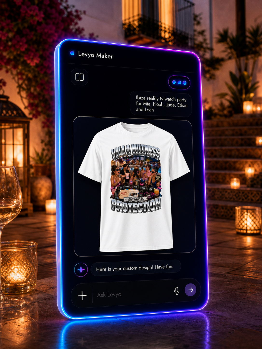 Levyo Maker result screen for reality tv watch party t shirts