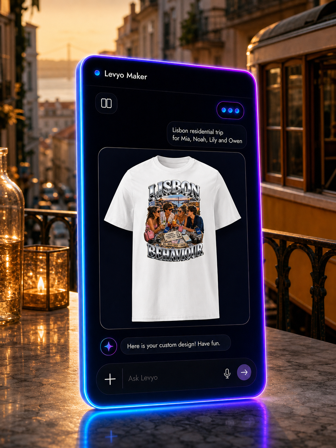 Levyo Maker result screen for residential trip t shirts
