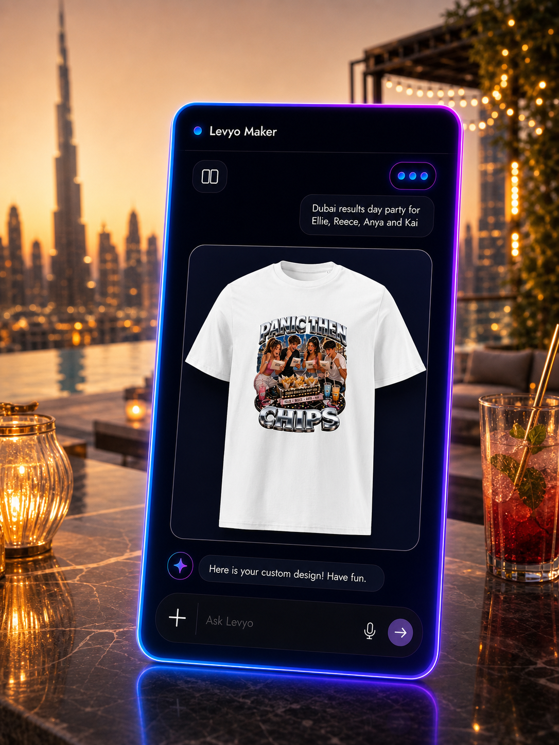 Levyo Maker result screen for results day party t shirts