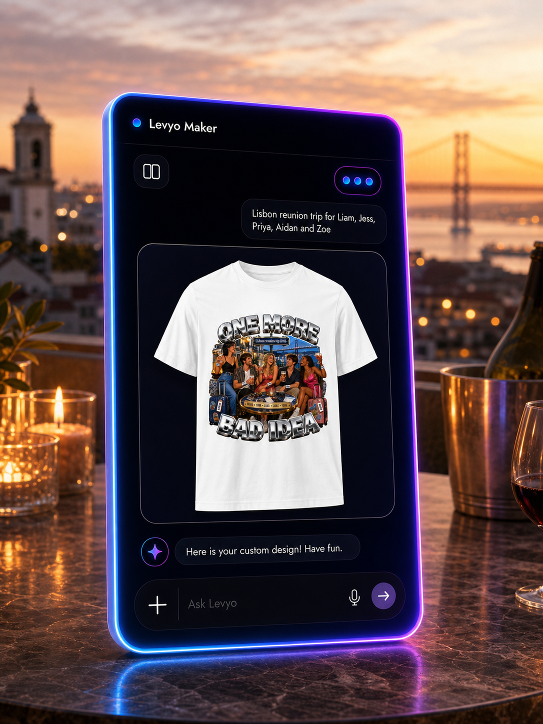 Levyo Maker result screen for reunion trip t shirts