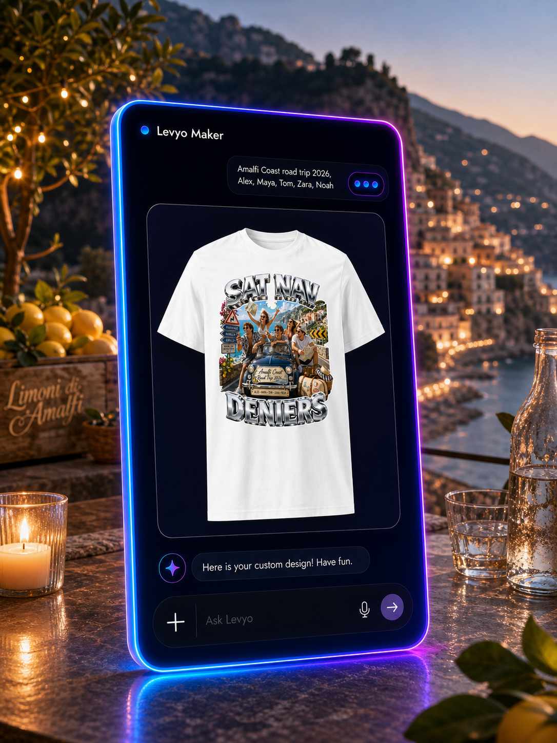 Levyo Maker result screen for road trip t shirts