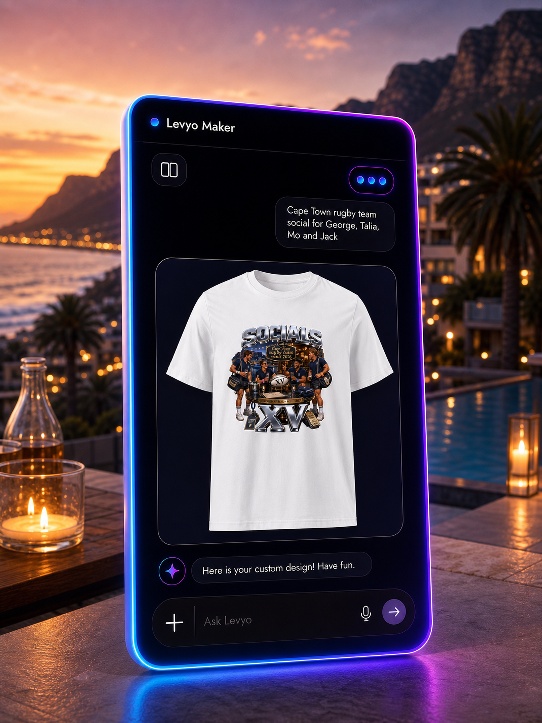 Levyo Maker result screen for rugby team social t shirts