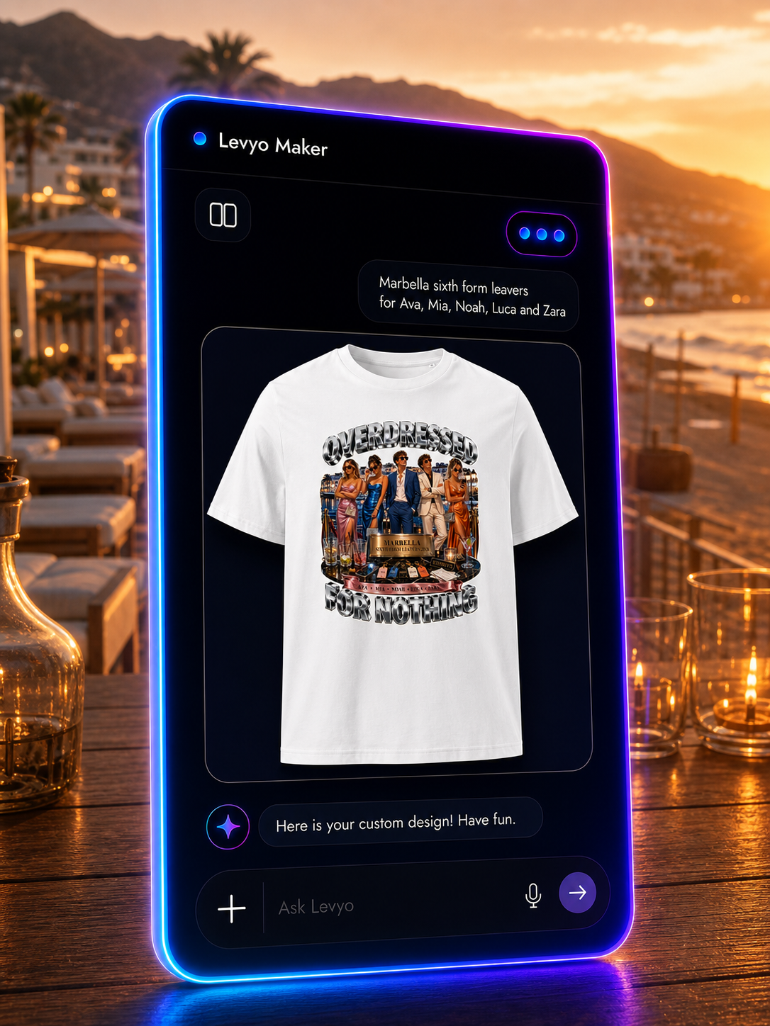 Levyo Maker result screen for sixth form leavers t shirts
