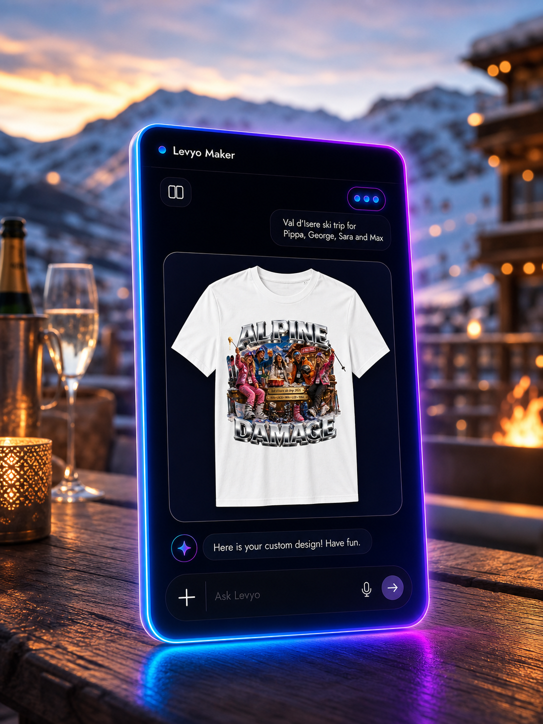 Levyo Maker result screen for ski trip t shirts
