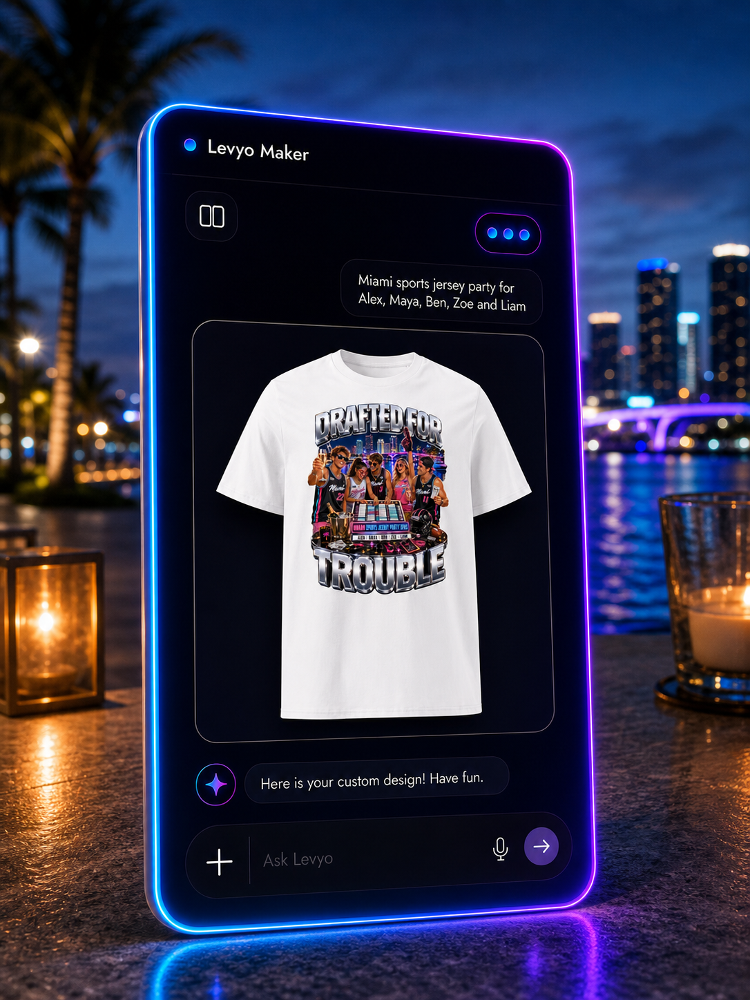 Levyo Maker result screen for sports jersey party t shirts