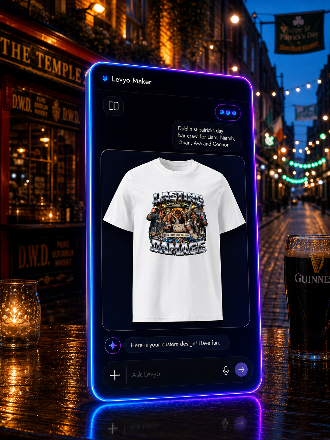 Levyo Maker result screen for st patricks day bar crawl t shirts
