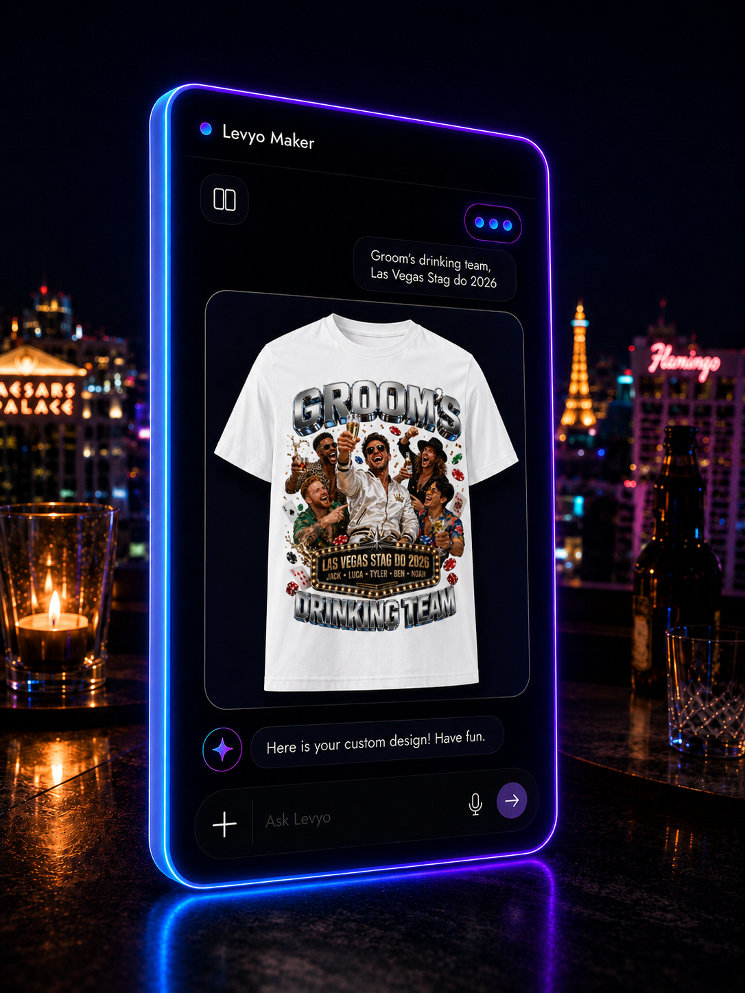 Levyo Maker result screen for custom stag do t shirts