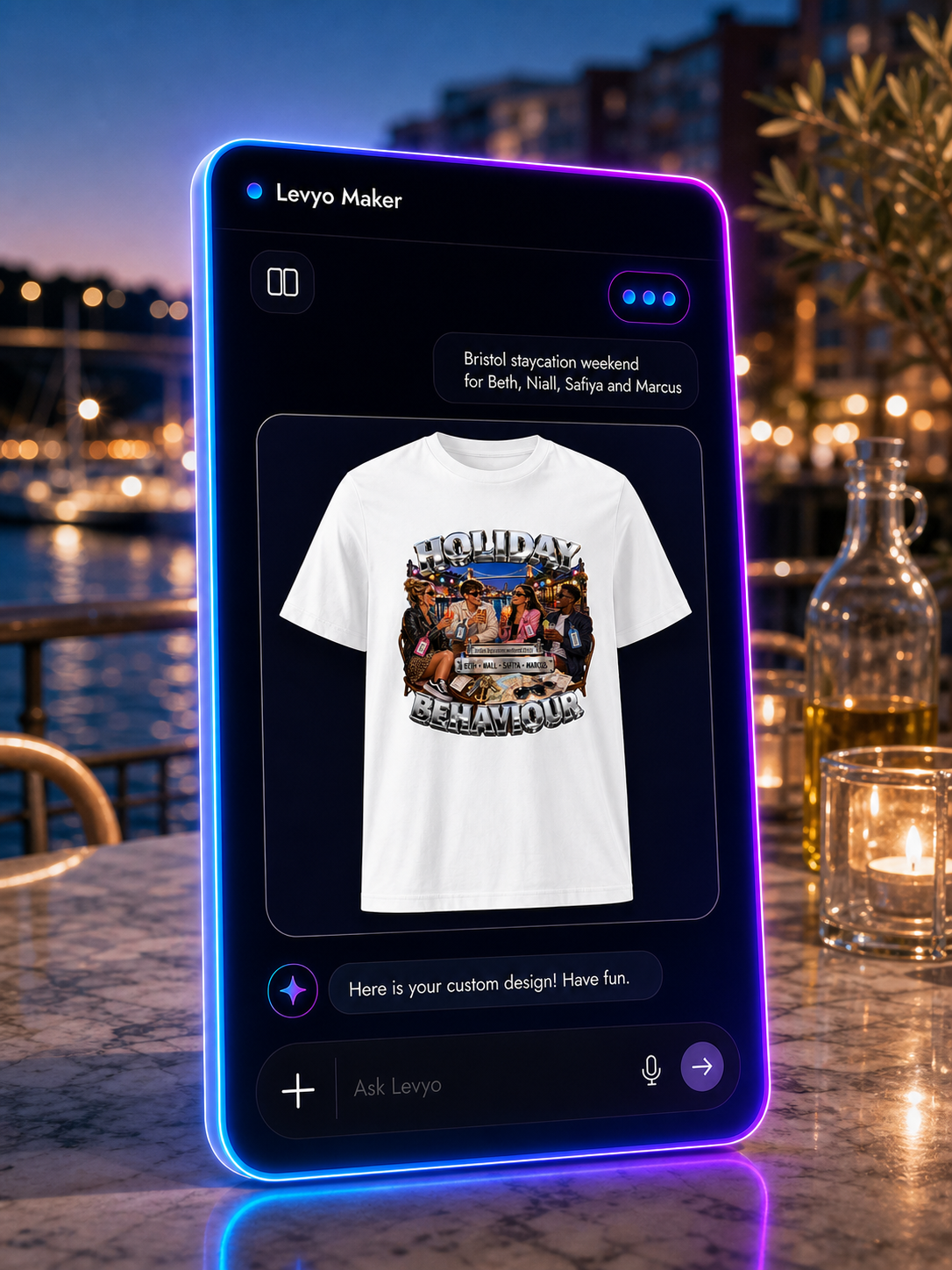 Levyo Maker result screen for staycation weekend t shirts