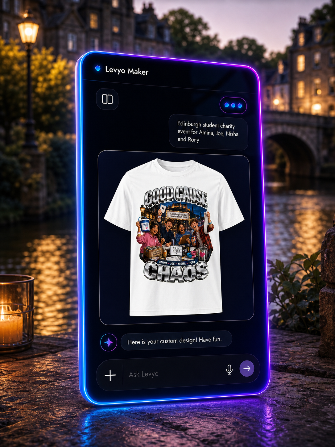 Levyo Maker result screen for student charity event t shirts