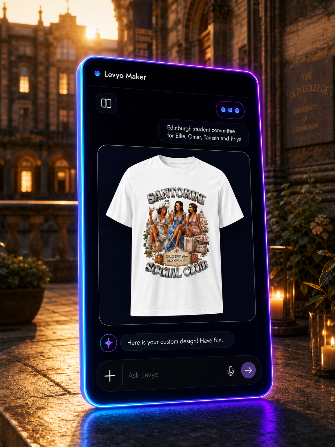 Levyo Maker result screen for student committee t shirts
