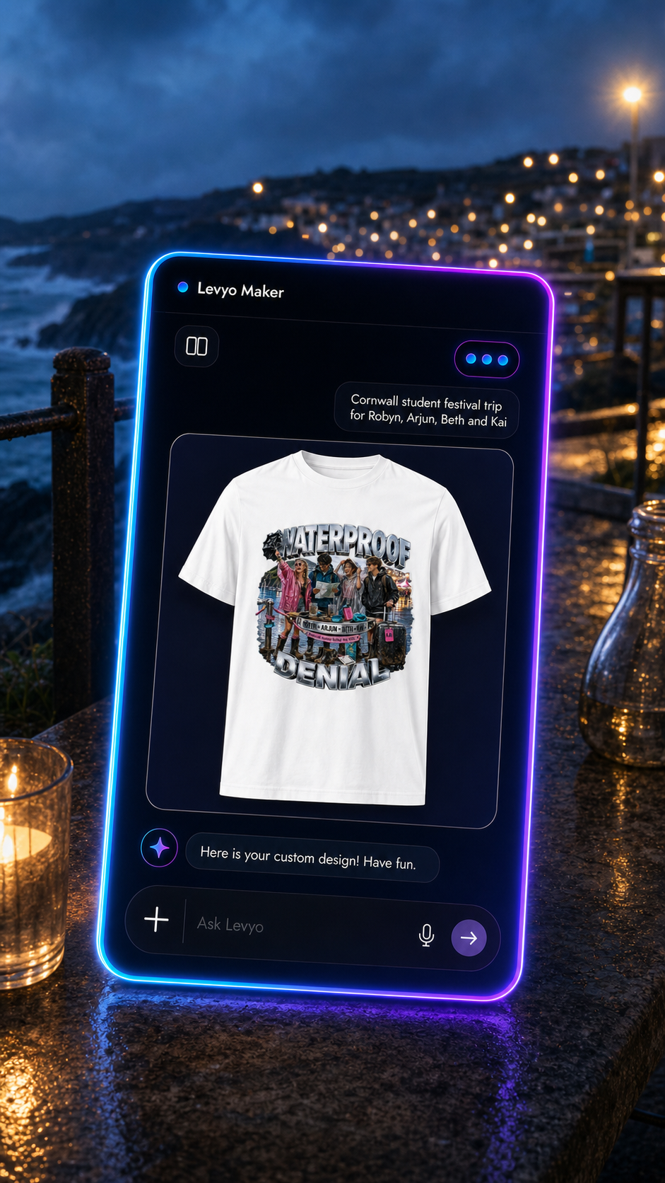 Levyo Maker result screen for student festival trip t shirts
