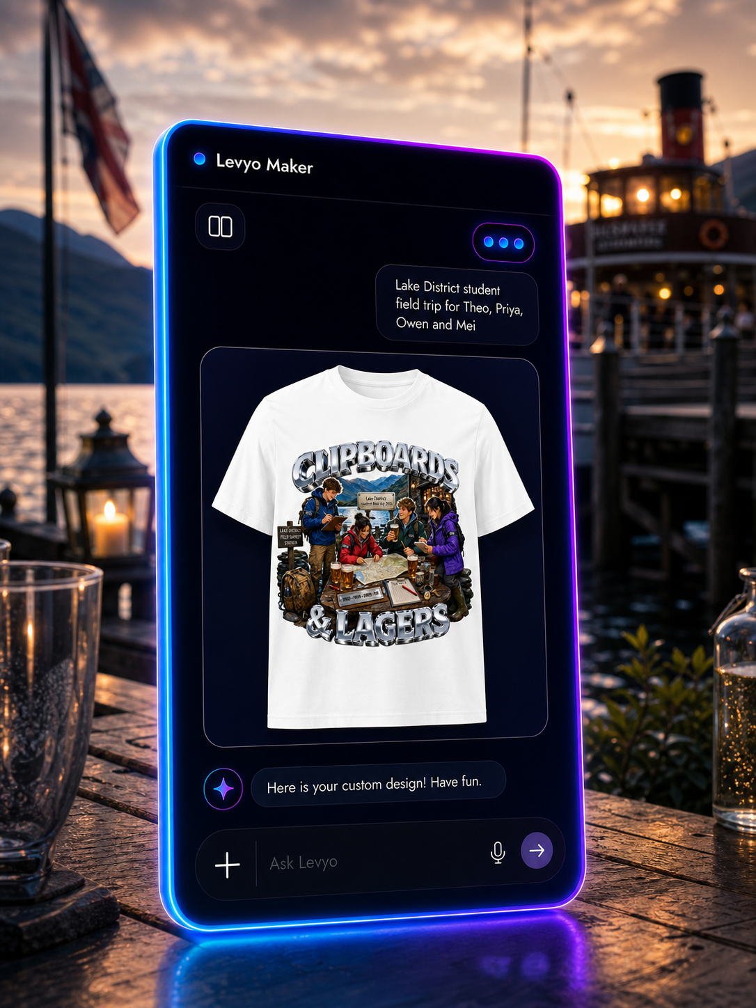 Levyo Maker result screen for student field trip t shirts