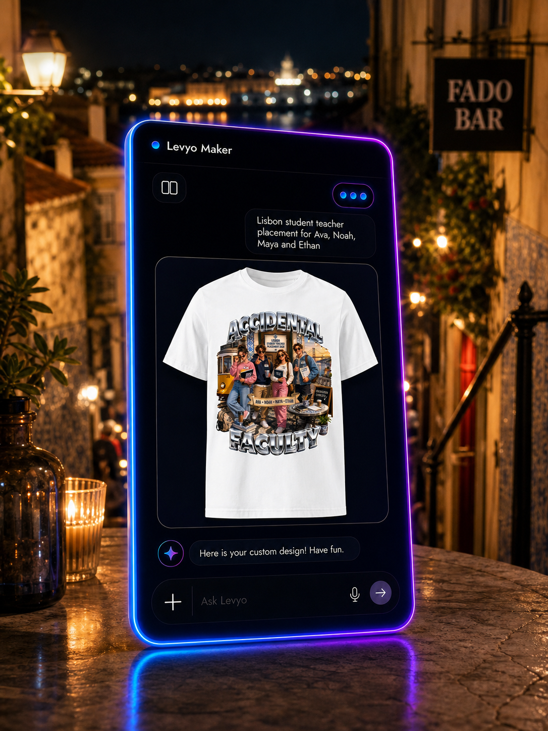 Levyo Maker result screen for student teacher placement t shirts
