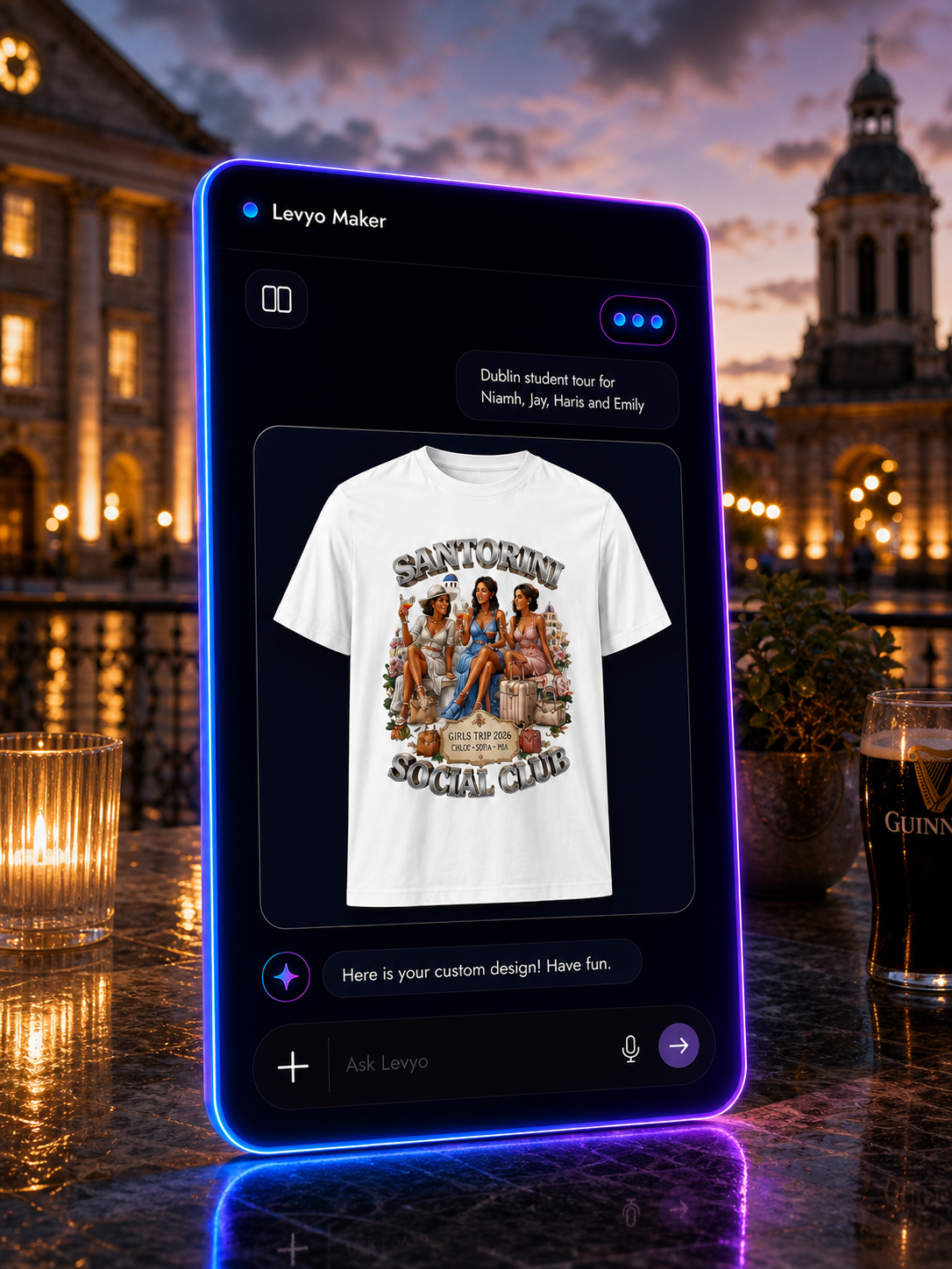 Levyo Maker result screen for student tour t shirts