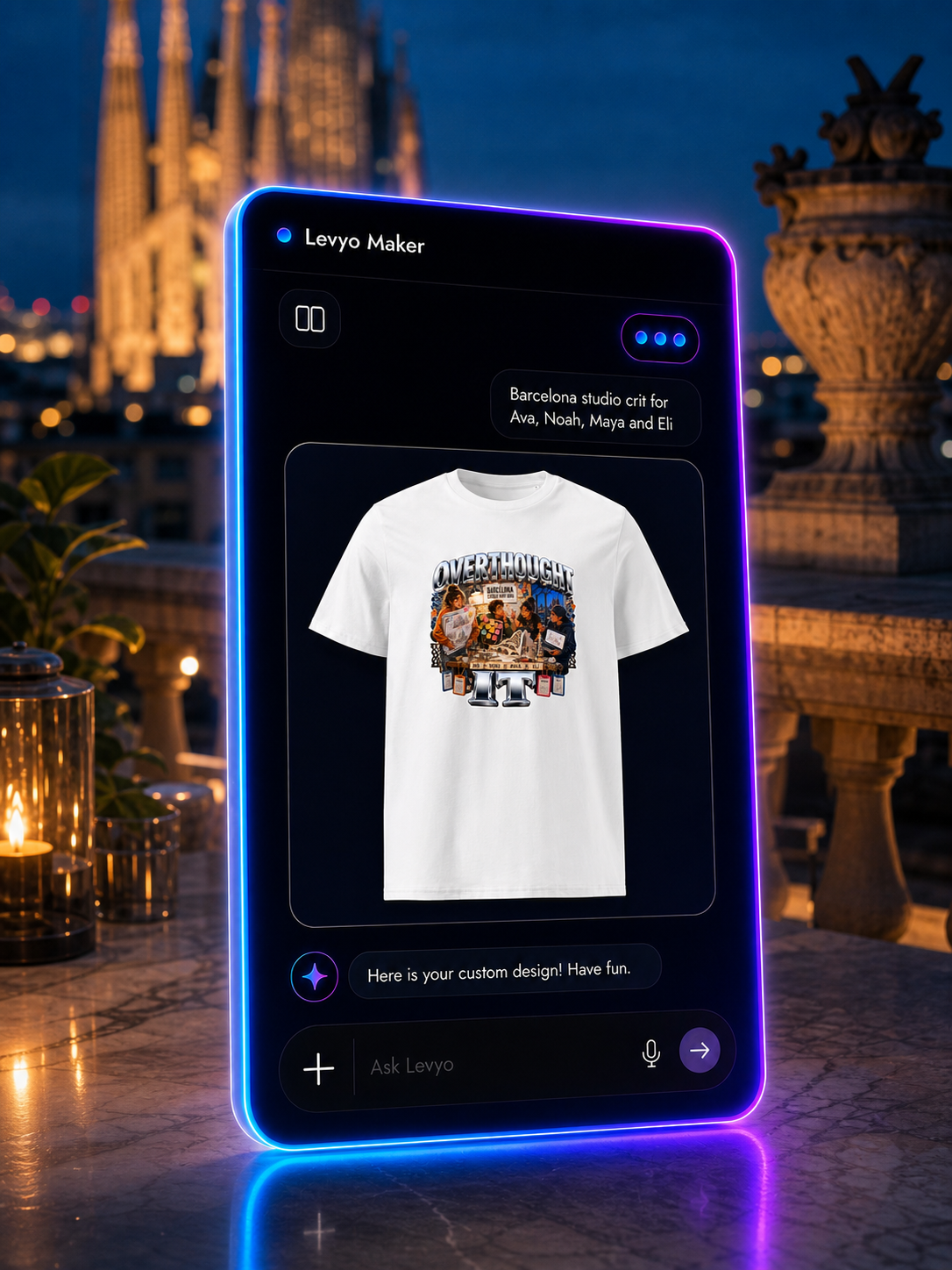 Levyo Maker result screen for studio crit t shirts