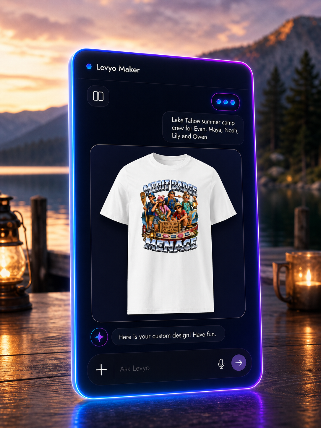 Levyo Maker result screen for summer camp crew t shirts