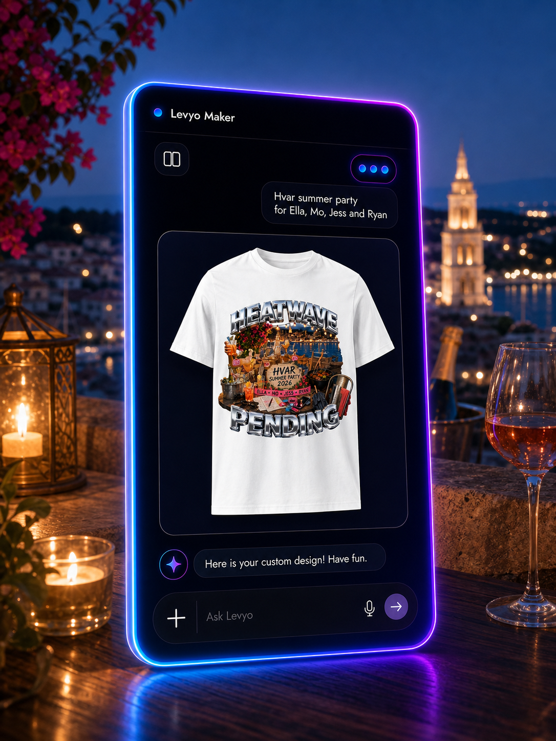 Levyo Maker result screen for summer party t shirts