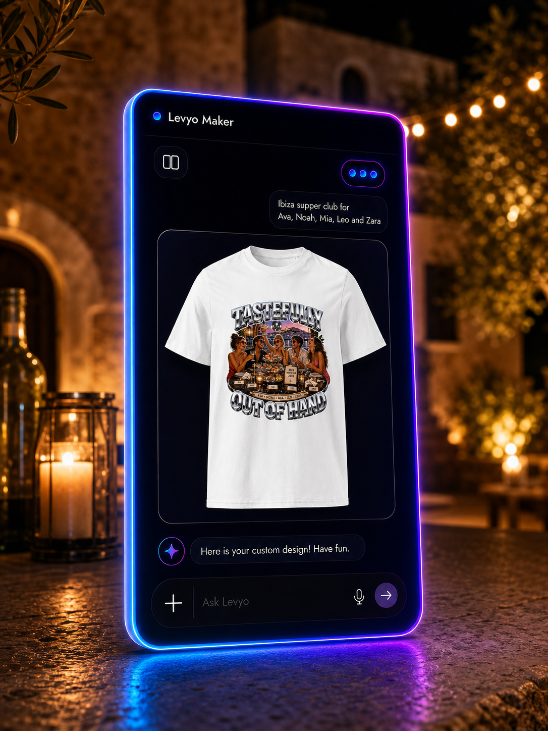 Levyo Maker result screen for supper club t shirts