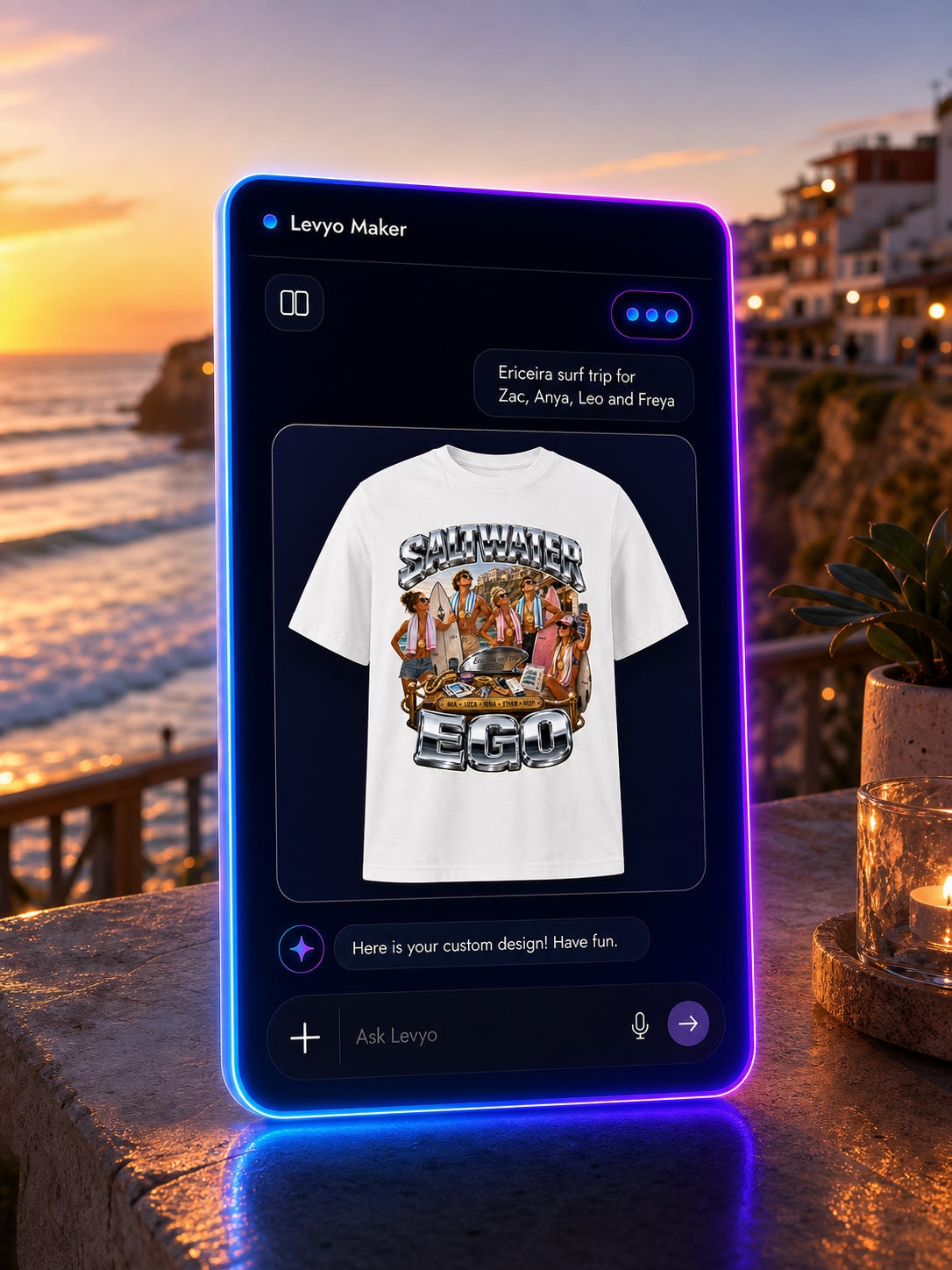 Levyo Maker result screen for surf trip t shirts