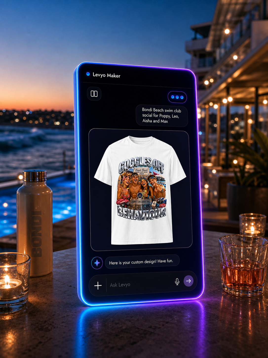 Levyo Maker result screen for swim club social t shirts