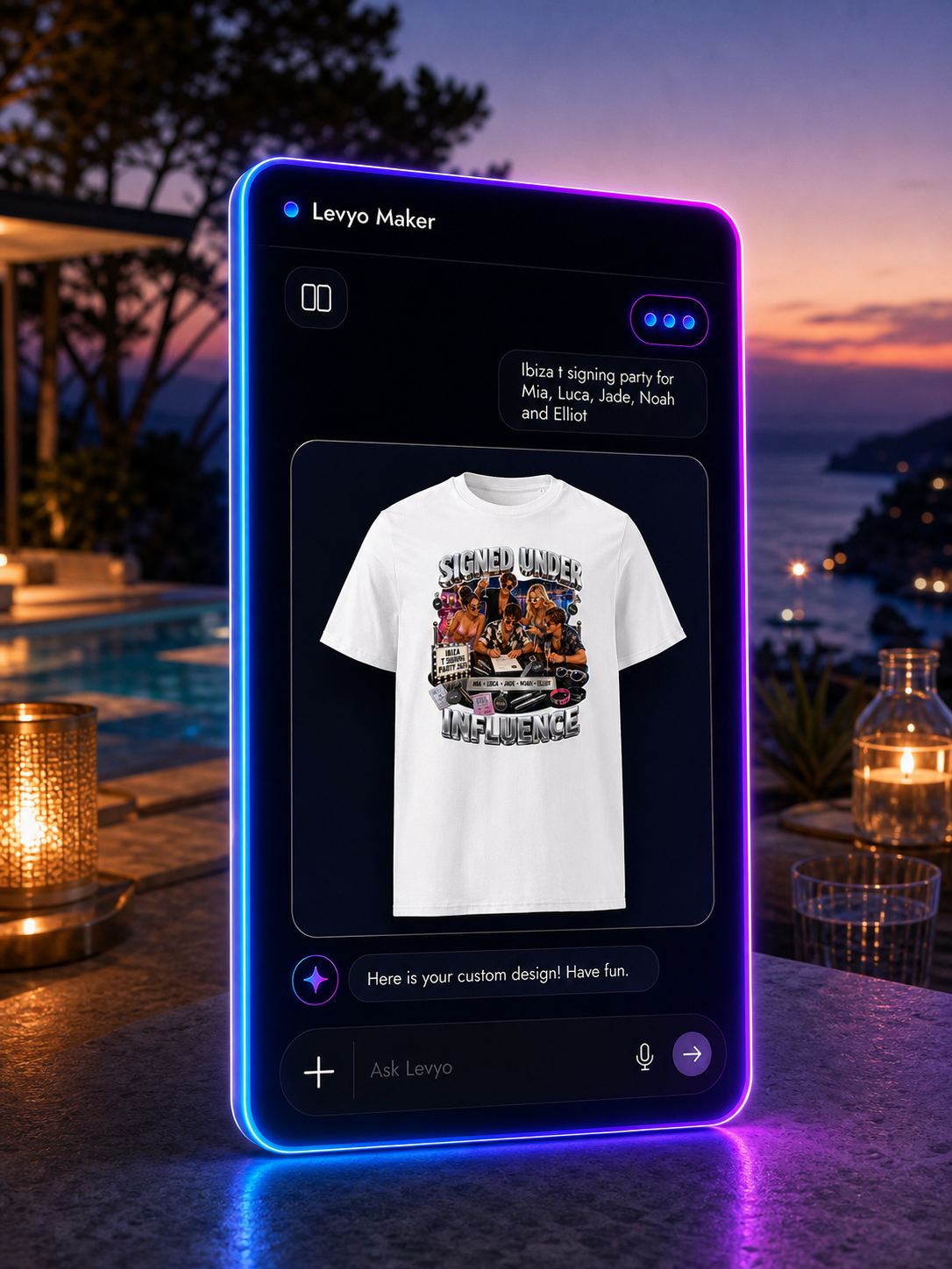 Levyo Maker result screen for t shirt signing party t shirts