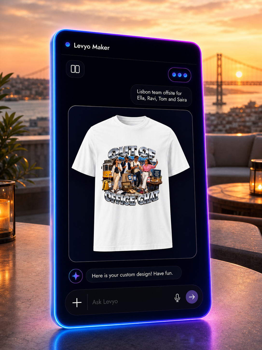 Levyo Maker result screen for team offsite t shirts