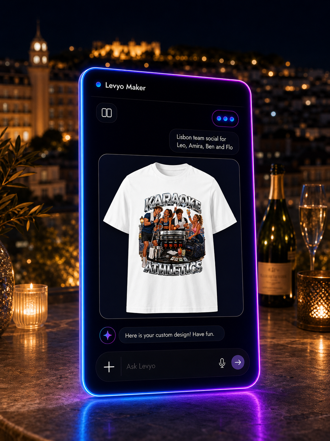 Levyo Maker result screen for team social t shirts