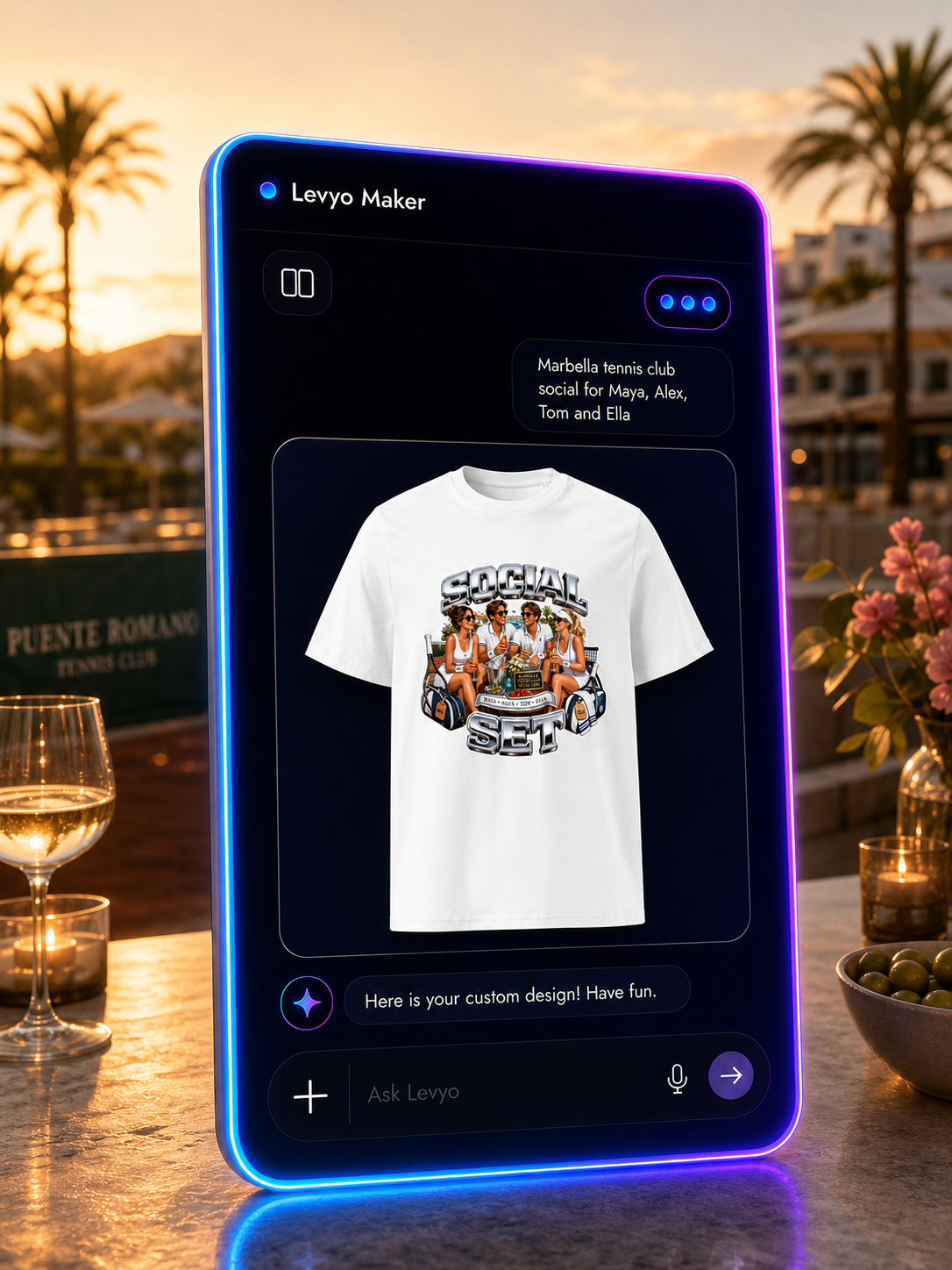 Levyo Maker result screen for tennis club social t shirts