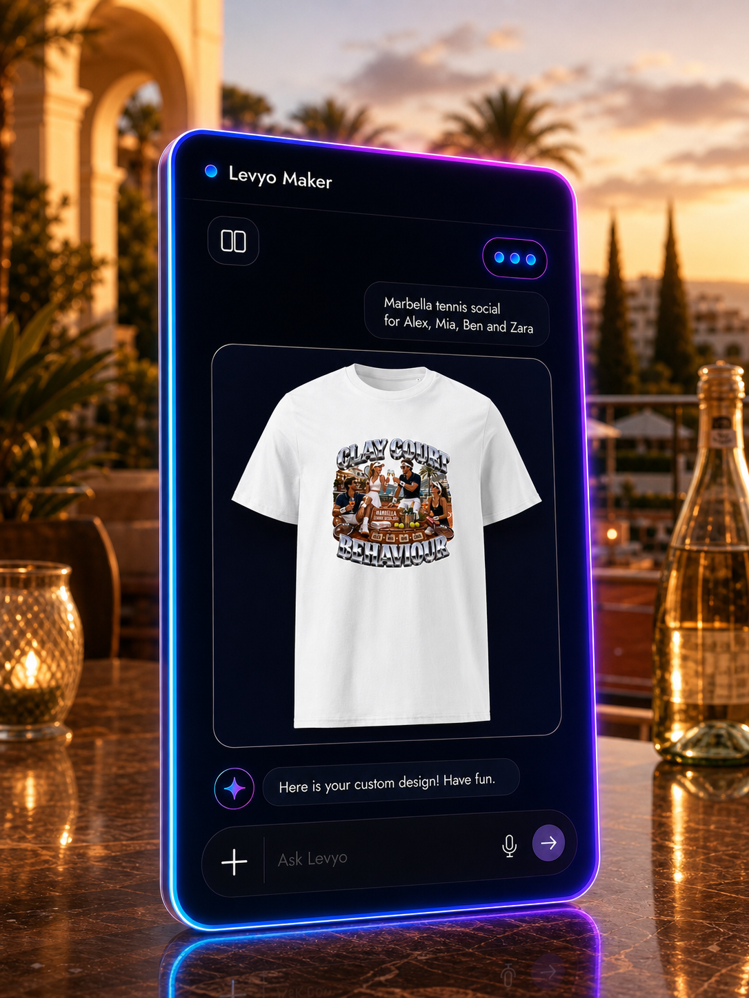 Levyo Maker result screen for tennis social t shirts
