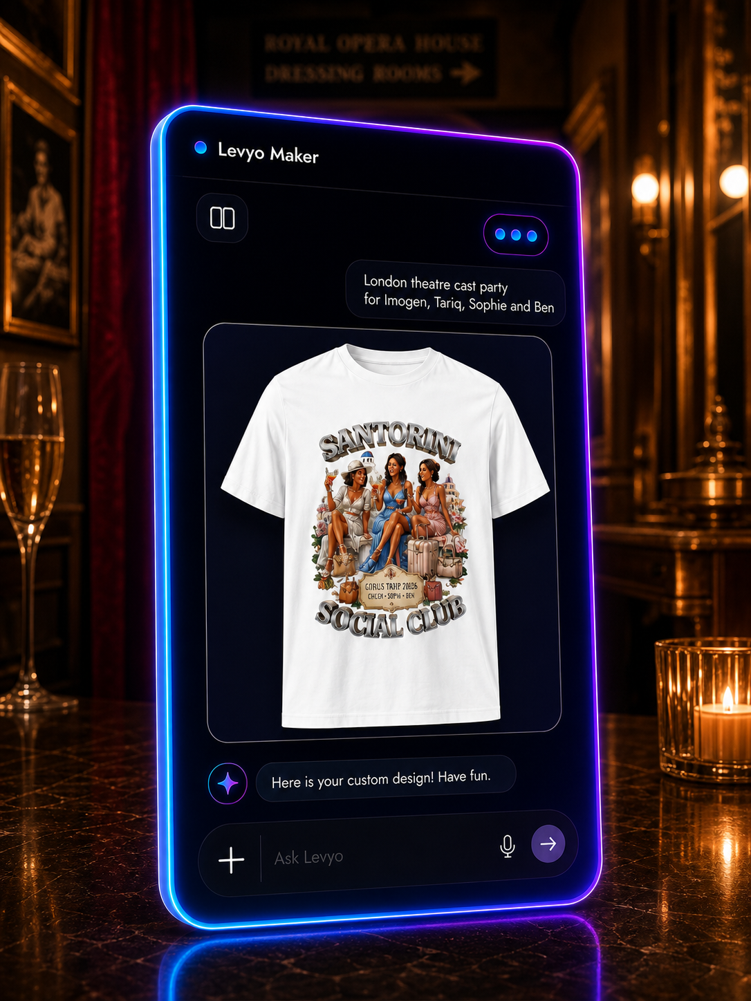 Levyo Maker result screen for theatre cast party t shirts