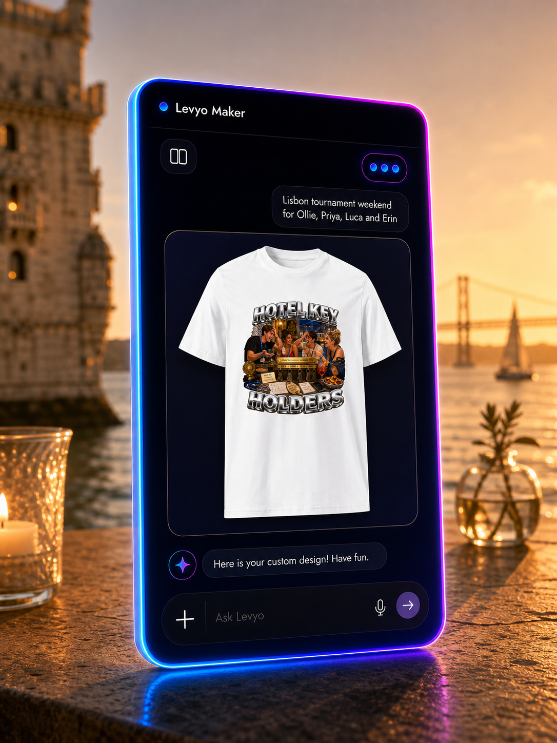 Levyo Maker result screen for tournament weekend t shirts