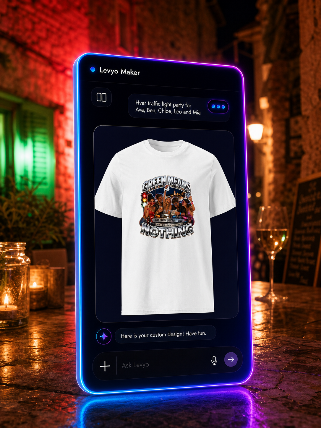Levyo Maker result screen for traffic light party t shirts