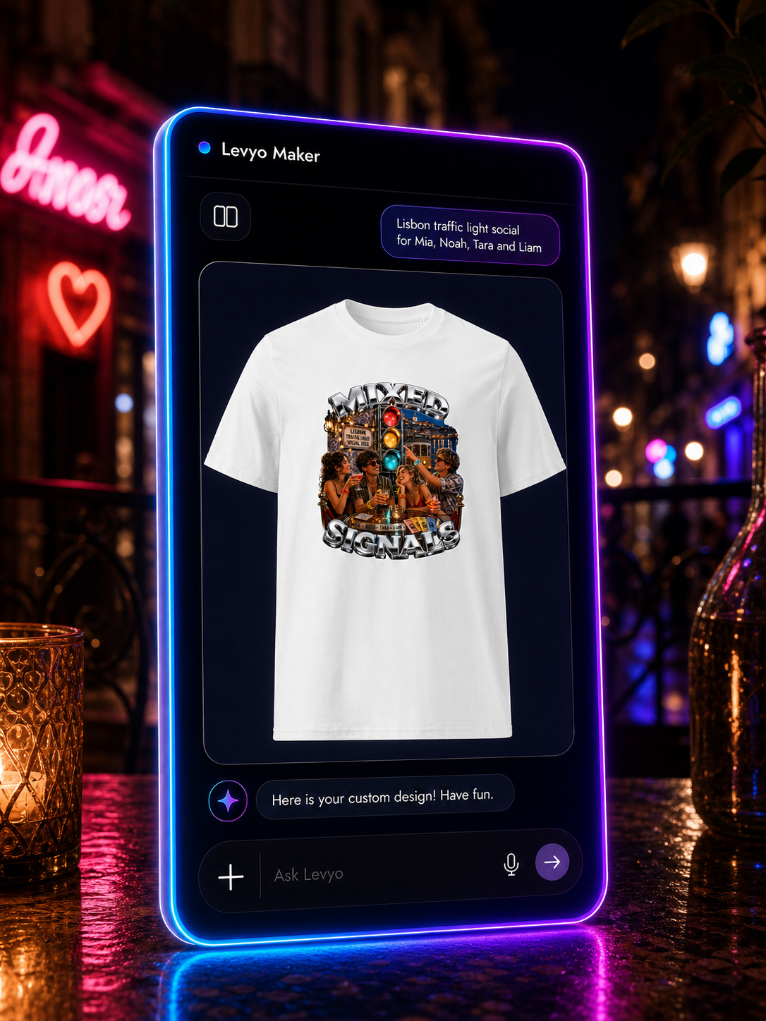 Levyo Maker result screen for traffic light social t shirts