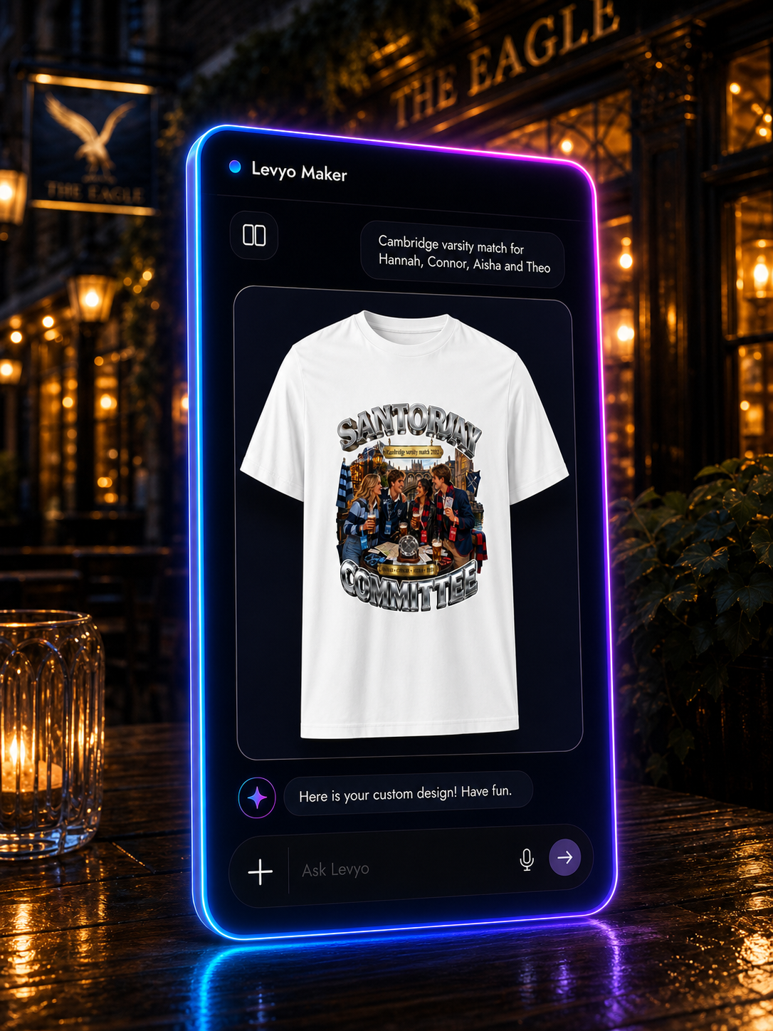 Levyo Maker result screen for varsity match t shirts